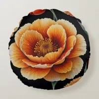 Vibrant Blossom: Bold and Elegant Floral Art Round Pillow