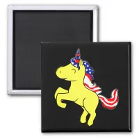 Unicorn Yellow Patriotic USA Flag Mane Cartoon Magnet