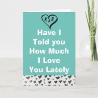 I Love You Teal with Silver Hearts Card