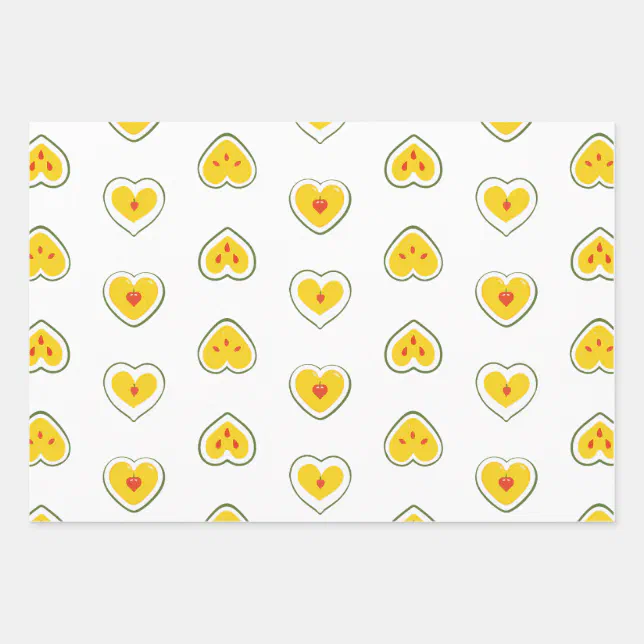 Hearts Apples Pattern Wrapping Paper Sheets