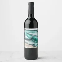 Turquoise Ocean Waves Personalized Wedding Wine Label