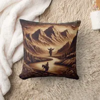 Jesus Standing in Mountains by River at Sunset Throw Pillow