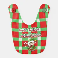 Red and Green Plaid Christmas Elf First Christmas Baby Bib