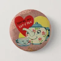 Vintage Valentine Cup of Tea Pinback Button