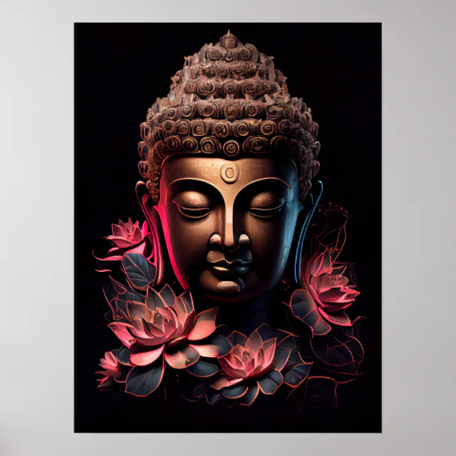 Buddha Portrait with Lotus | Art Poster