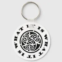 "It Is What It Is" Meme and Swirling Celtic Design Keychain