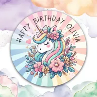 Magical Pink and Gold Unicorn and Flowers Classic Round Sticker