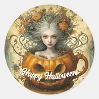 Halloween Fairy in a Teacup Classic Round Sticker