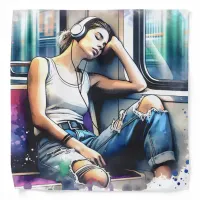 Woman Sleeping on the Subway Listening to Music Bandana