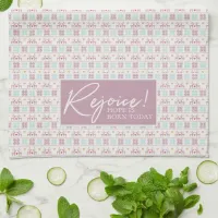 Rejoice Christmas Pastel Typography Snowflakes Kitchen Towel