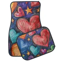 Hand Drawn Hearts & Stars Car Floor Mat