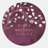 Watercolor Snowdrops Favors Plum/Copper ID726 Classic Round Sticker