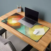 Seventies Orange Abstract Techno Triangles Desk Mat