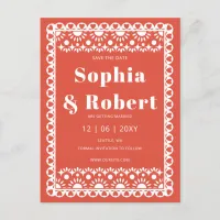 Mexican Fiesta Red Papel Picado Save the Date Announcement Postcard