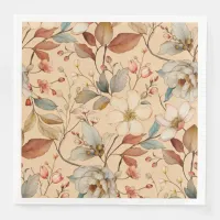 Peach Cream Cottagecore Watercolor Floral Paper Dinner Napkins