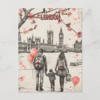 Family of Three in London Postcard