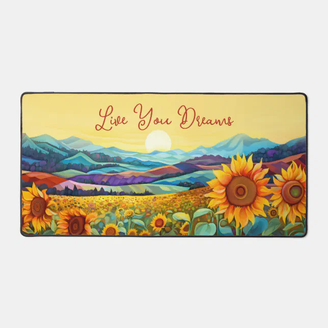 Sunflower Valley Mountains Painting Quotes Desk Mat