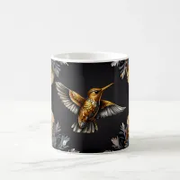 Cute Hummingbird Gold & Sliver Flower Background Coffee Mug