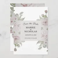 Blush Pink Gray Rose Floral Watercolor Greenery Save The Date