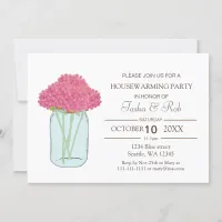 Pink Flowers mason jar Housewarming Invitation