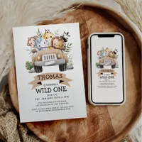 Wild One Tropical Jungle Safari Birthday  Invitation