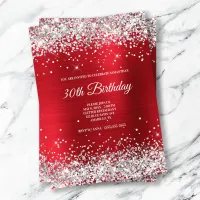 Sparkly Silver Glitter Bright Red Satin Foil Invitation