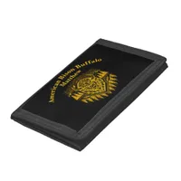 Gold Bison Head With Mountains and Trees Trifold Wallet