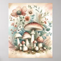 Cottage Core | Vintage Mushrooms and Flowers  Poster