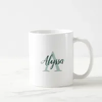 Girls Name Duck Egg Green Monogram Mug