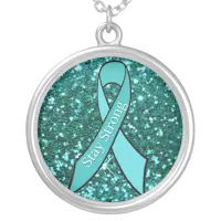 Stay Strong Ovarian Cancer Awareness Teal Necklace