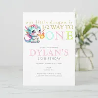 Pink Little Dragon Halfway to One 6 Month Birthday Invitation