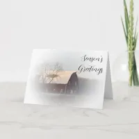 Snow Covered Red Country Barn Business Christmas Holiday Card