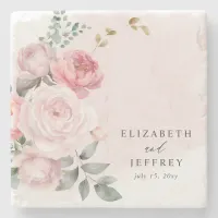 Elegant Boho Summer Spring Blush Floral Wedding Stone Coaster