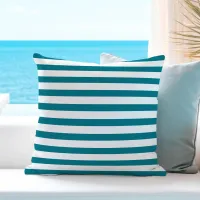 Teal Blue White Stripes Throw Pillow