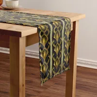 Elegant art deco pattern in black and gold short table runner