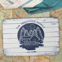 Navy Blue & White Rustic Wood Nautical Lake House Bath Mat