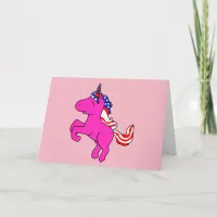 Unicorn Yarrow Pink Patriotic USA Flag Mane Art Card