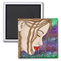 Digital Art | Sad Lady Deep in Thought  Magnet