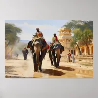 Indian elephant drivers oil painting poster