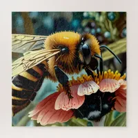 Cute Honney Bee on a Flower Collecting Pollen Jigsaw Puzzle