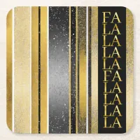 Black Gold Christmas Fa La La Pattern#27 ID1009 Square Paper Coaster