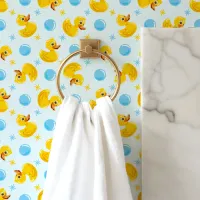 Yellow Rubber Ducks On Blue With Blue Bubbles Kids Wallpaper