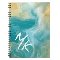 Monogrammed Sandy Brown Ocean Blue Fluid Art  Notebook