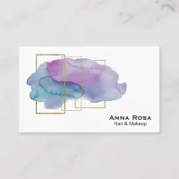 *~* Gold Geometric Girly Purple Magenta Watercolor Business Card