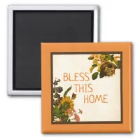 BLESS THIS HOME Orange & Brown Autumn Floral Magnet