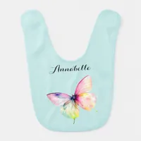 Delicate Pink Butterfly in Pastel Rainbow Colors Baby Bib