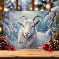 Happy Holidays Winter Goat Christmas Holiday Card