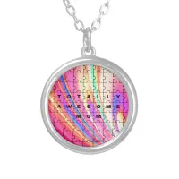 Totally Awesome Mom  Pink Swirl Puzzle Design Silver Plated Necklace