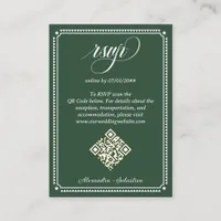 Emerald Green Script Online RSVP QR Code Wedding Enclosure Card