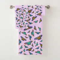 Colorful butterflies on baby Pink - customizable Bath Towel Set